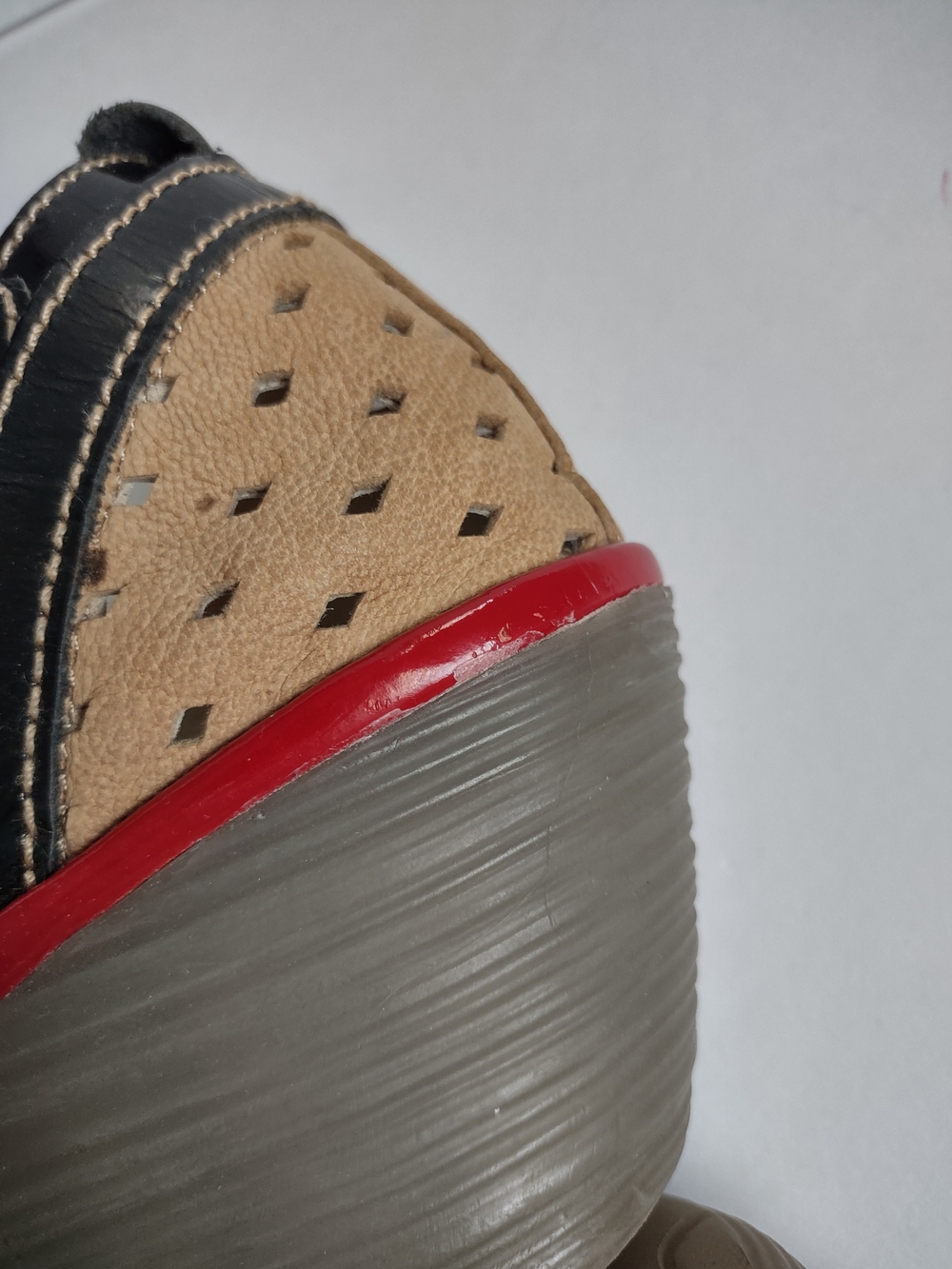 Fly London Tan and Black Wedge Sandals with Red Trim - Picture 7 of 10